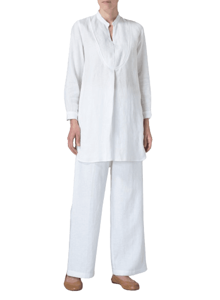 WHITE LINEN TUXEDO FRONT LONG BLOUSE