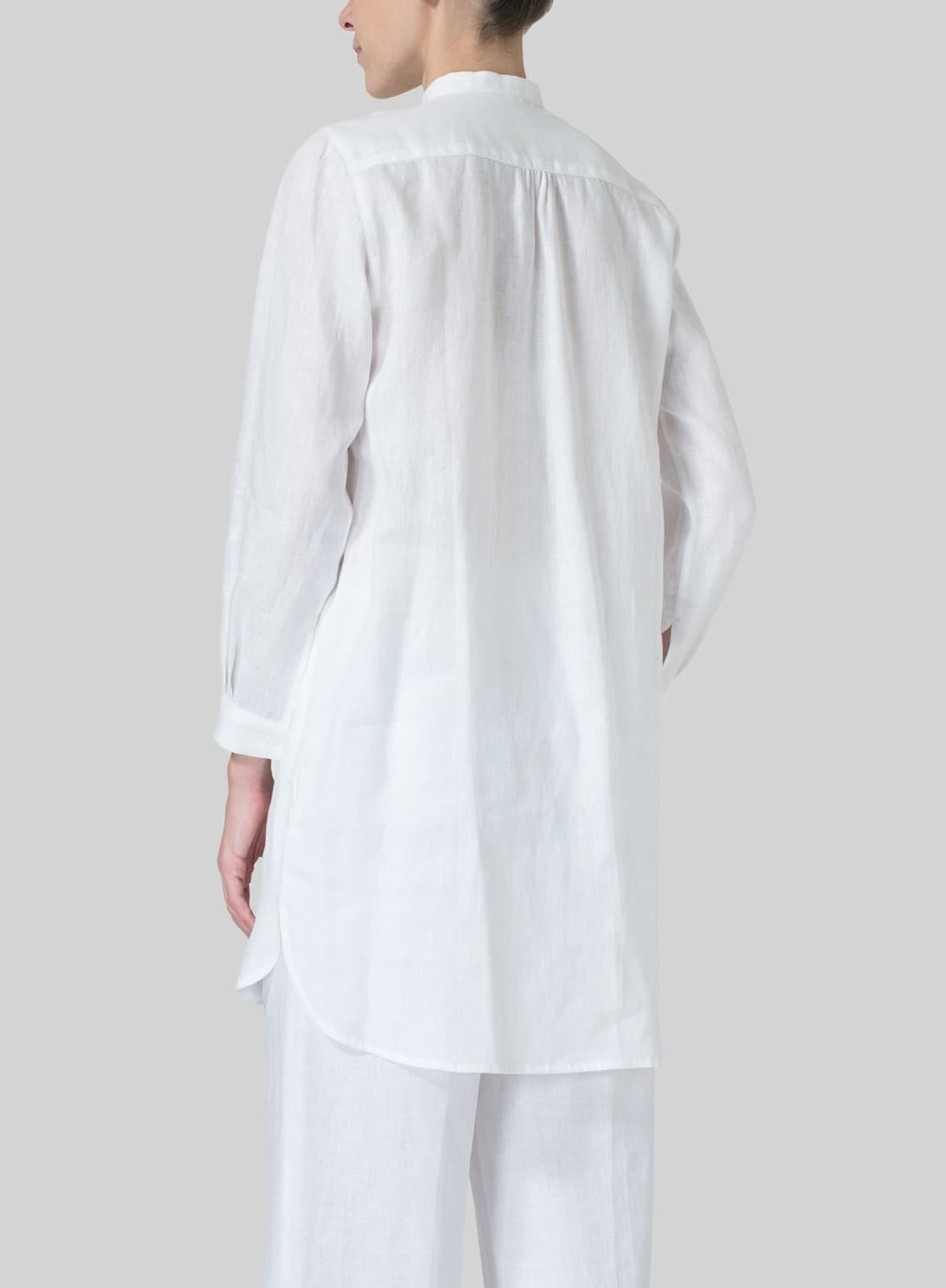 WHITE LINEN TUXEDO FRONT LONG BLOUSE