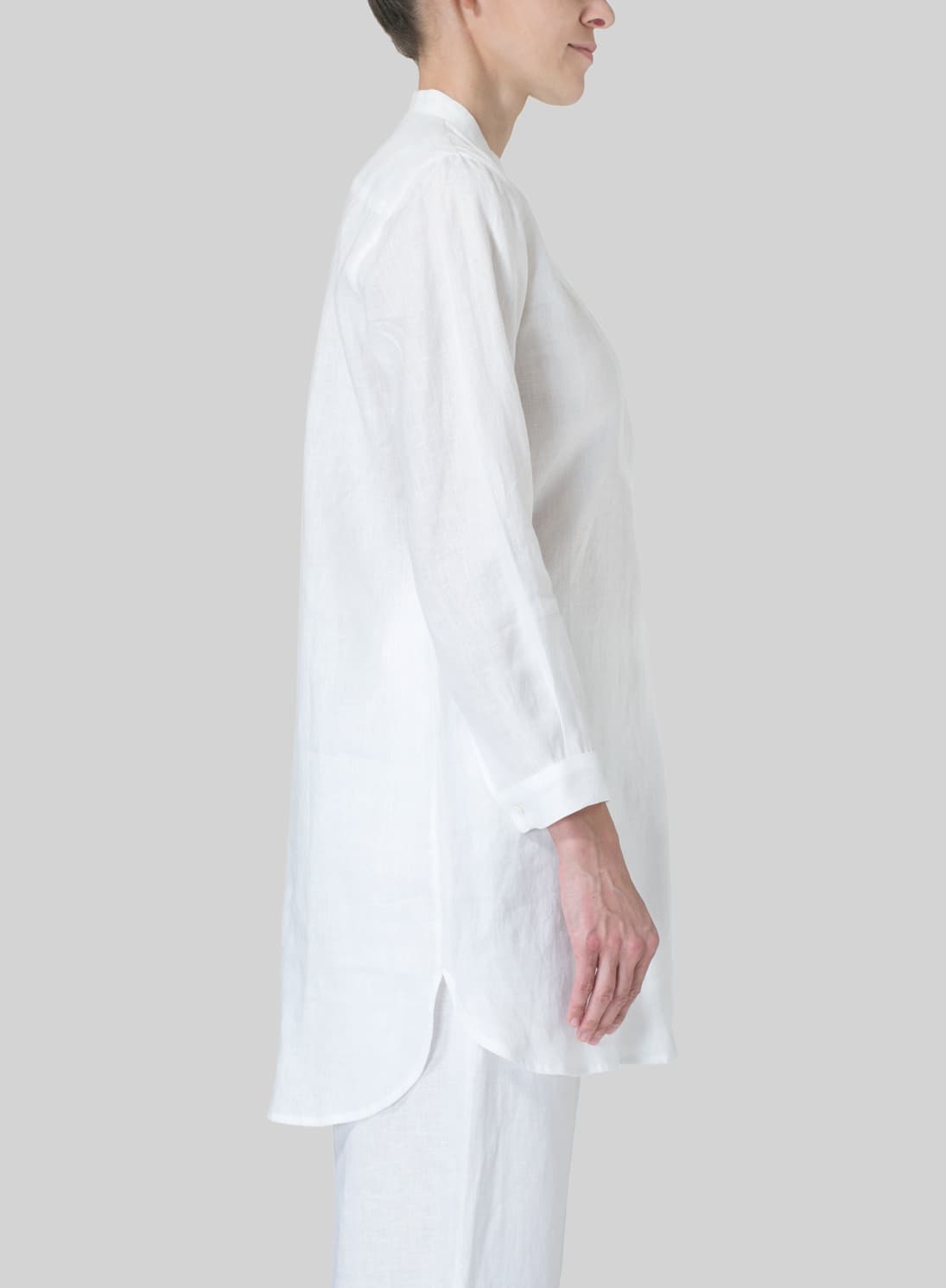 WHITE LINEN TUXEDO FRONT LONG BLOUSE