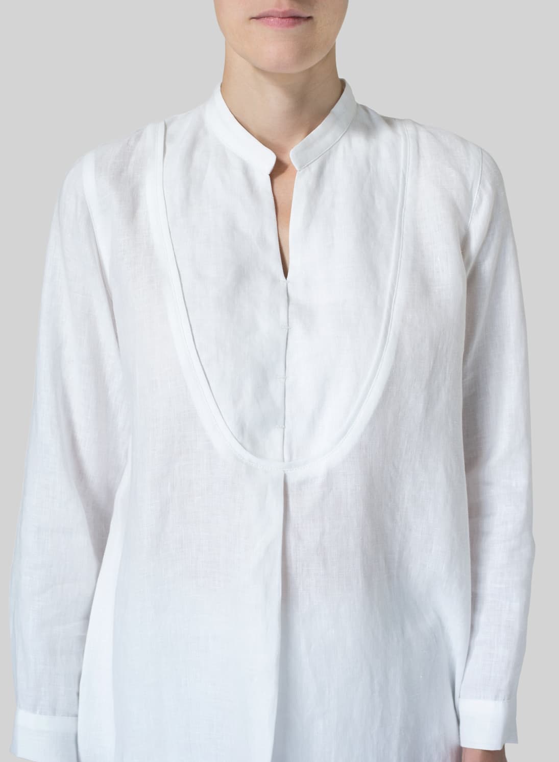 WHITE LINEN TUXEDO FRONT LONG BLOUSE