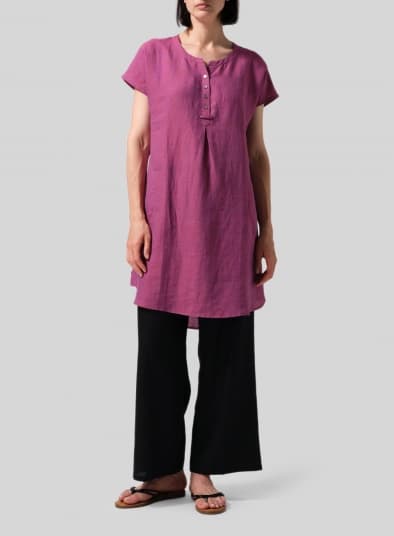RED VIOLET LINEN SPLIT NECK LONG TUNICS