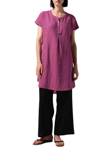 RED VIOLET LINEN SPLIT NECK LONG TUNICS