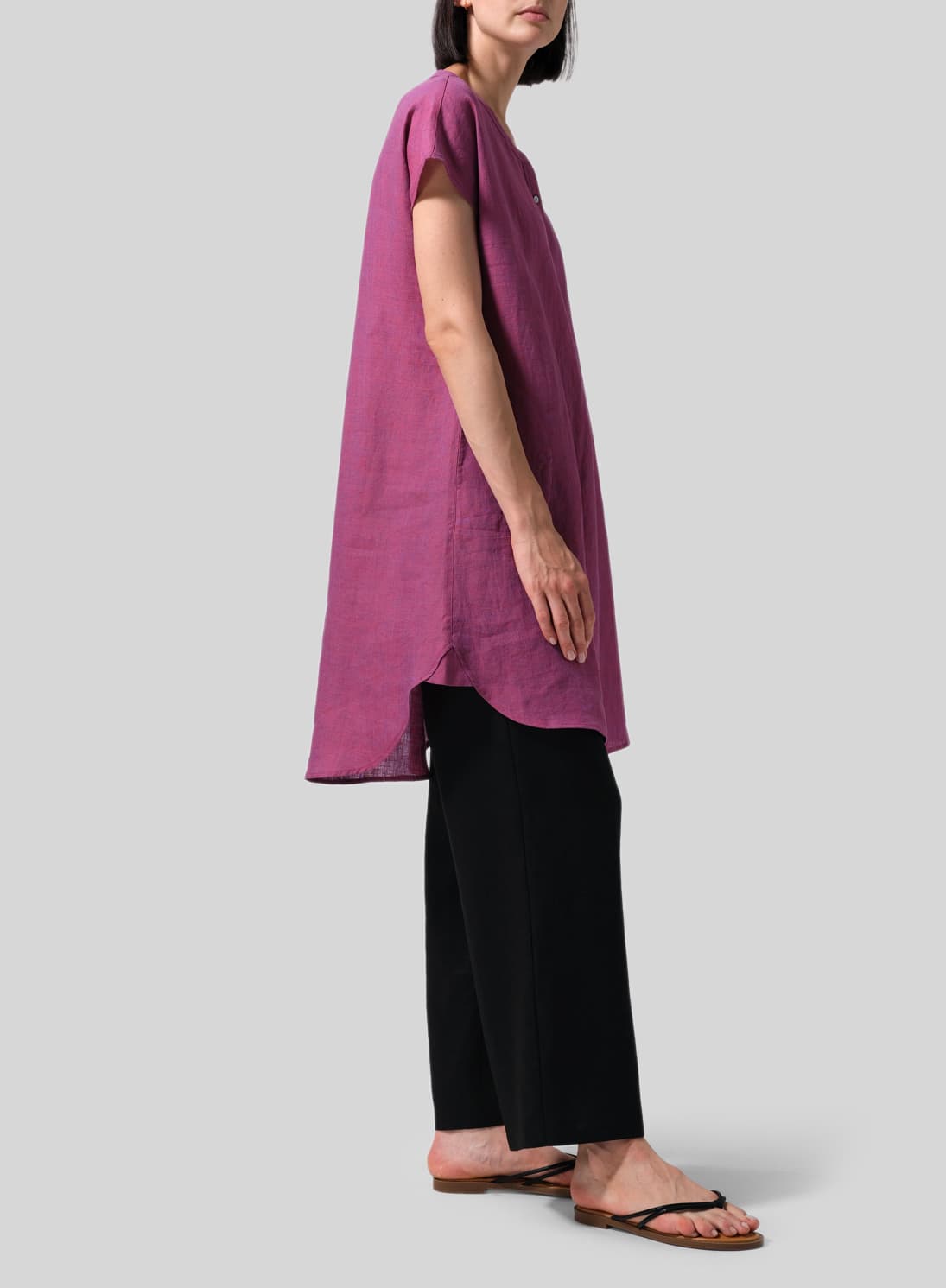 RED VIOLET LINEN SPLIT NECK LONG TUNICS