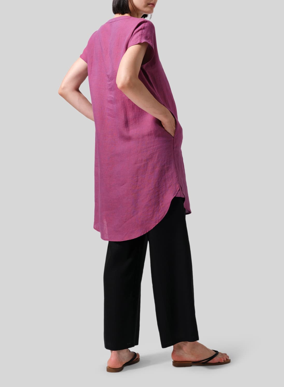 RED VIOLET LINEN SPLIT NECK LONG TUNICS