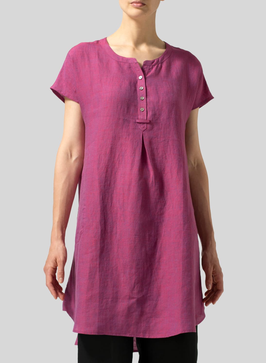 RED VIOLET LINEN SPLIT NECK LONG TUNICS