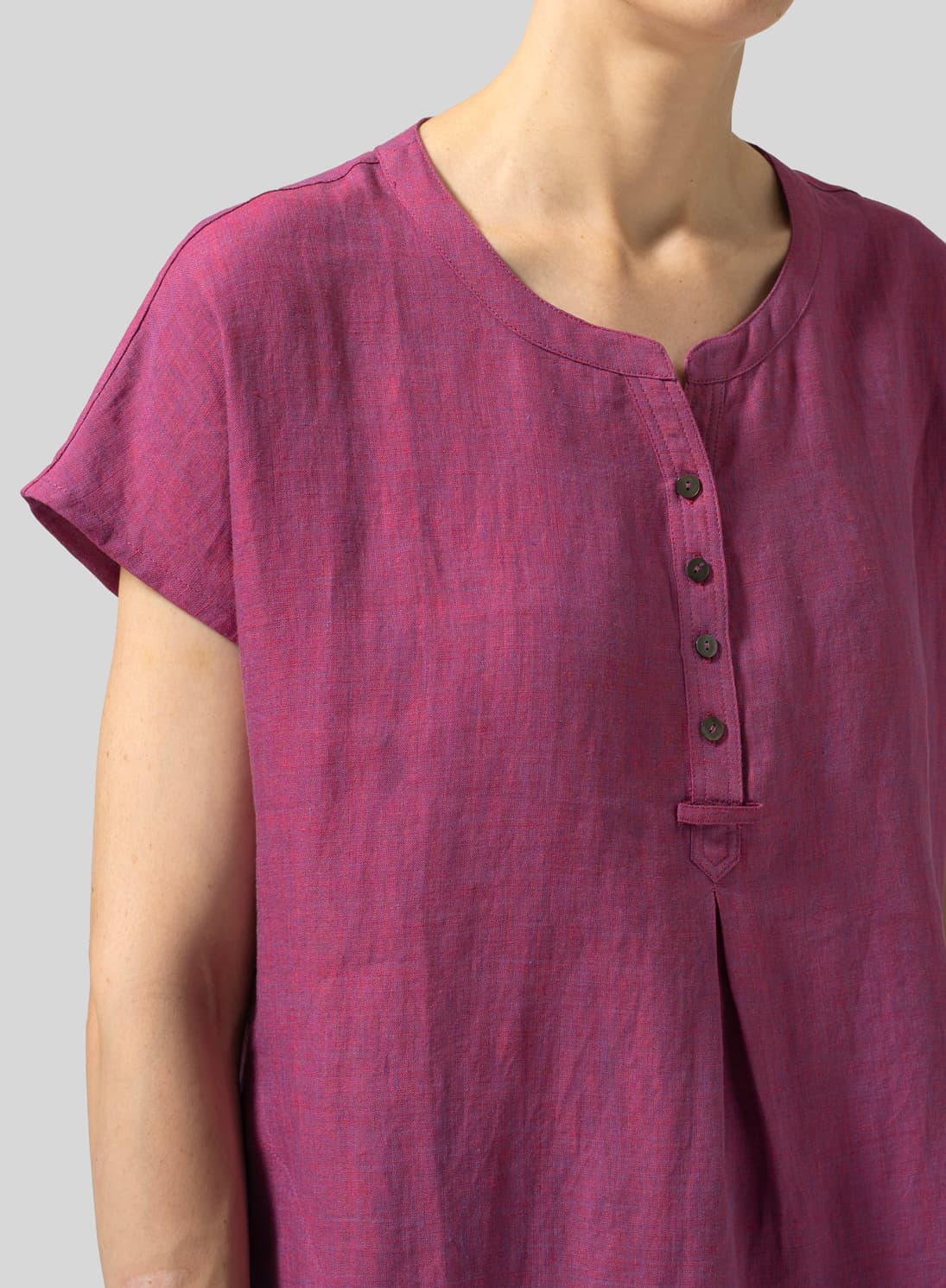 RED VIOLET LINEN SPLIT NECK LONG TUNICS