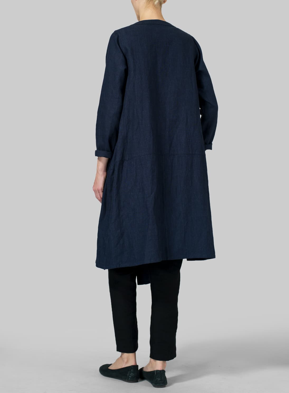 DARK DENIM LINEN LONG BLOUSE DRESS