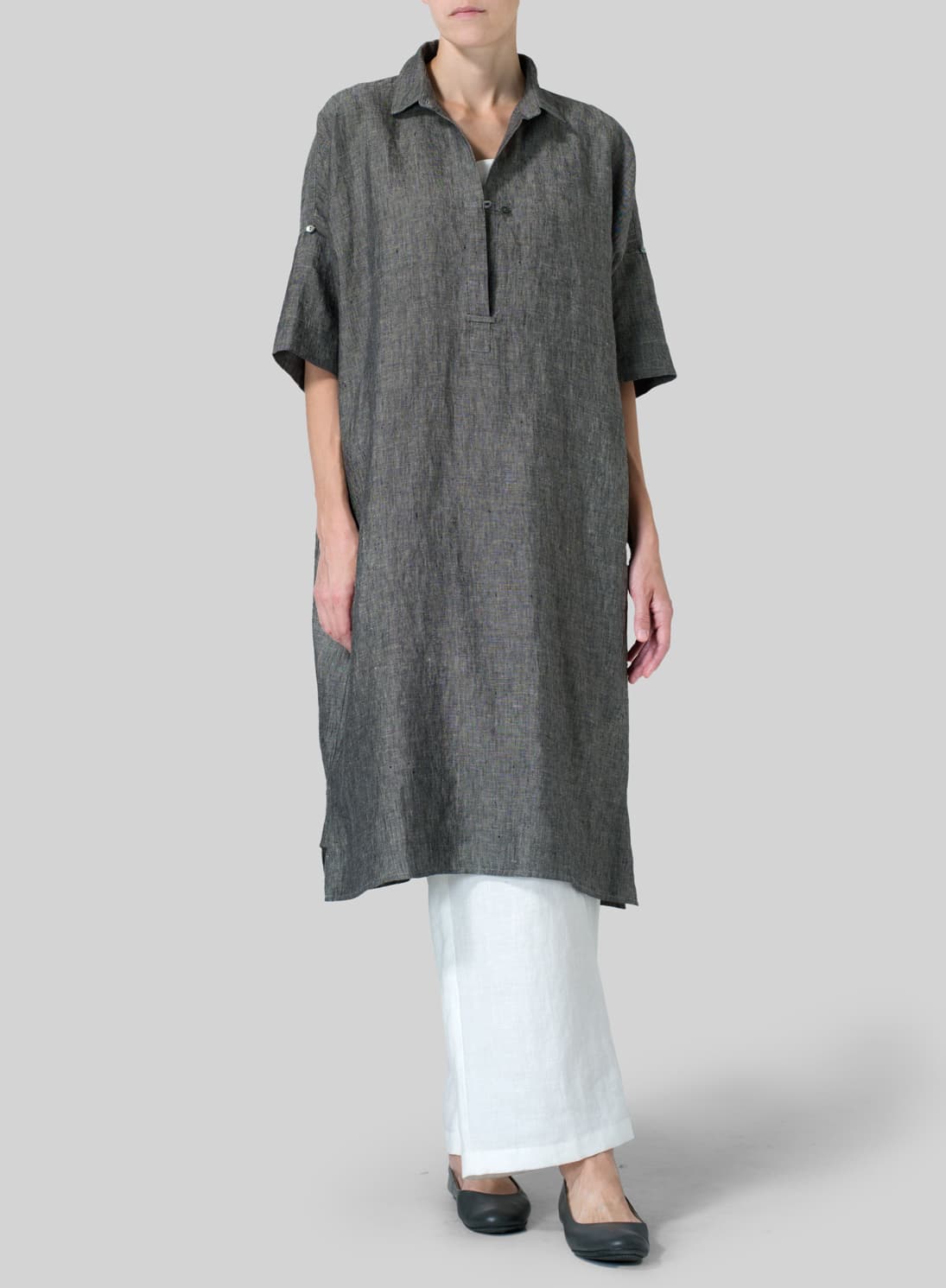 TWO TONE BLACK LINEN OVERSIZED MONK TUNIC