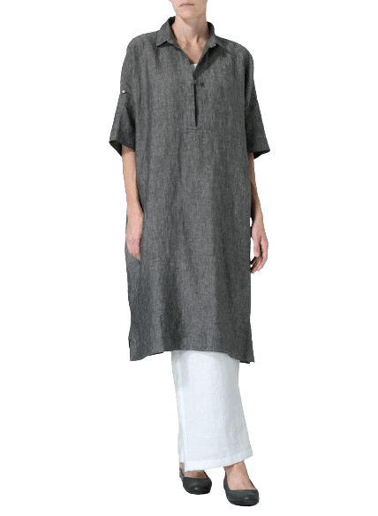TWO TONE BLACK LINEN OVERSIZED MONK TUNIC