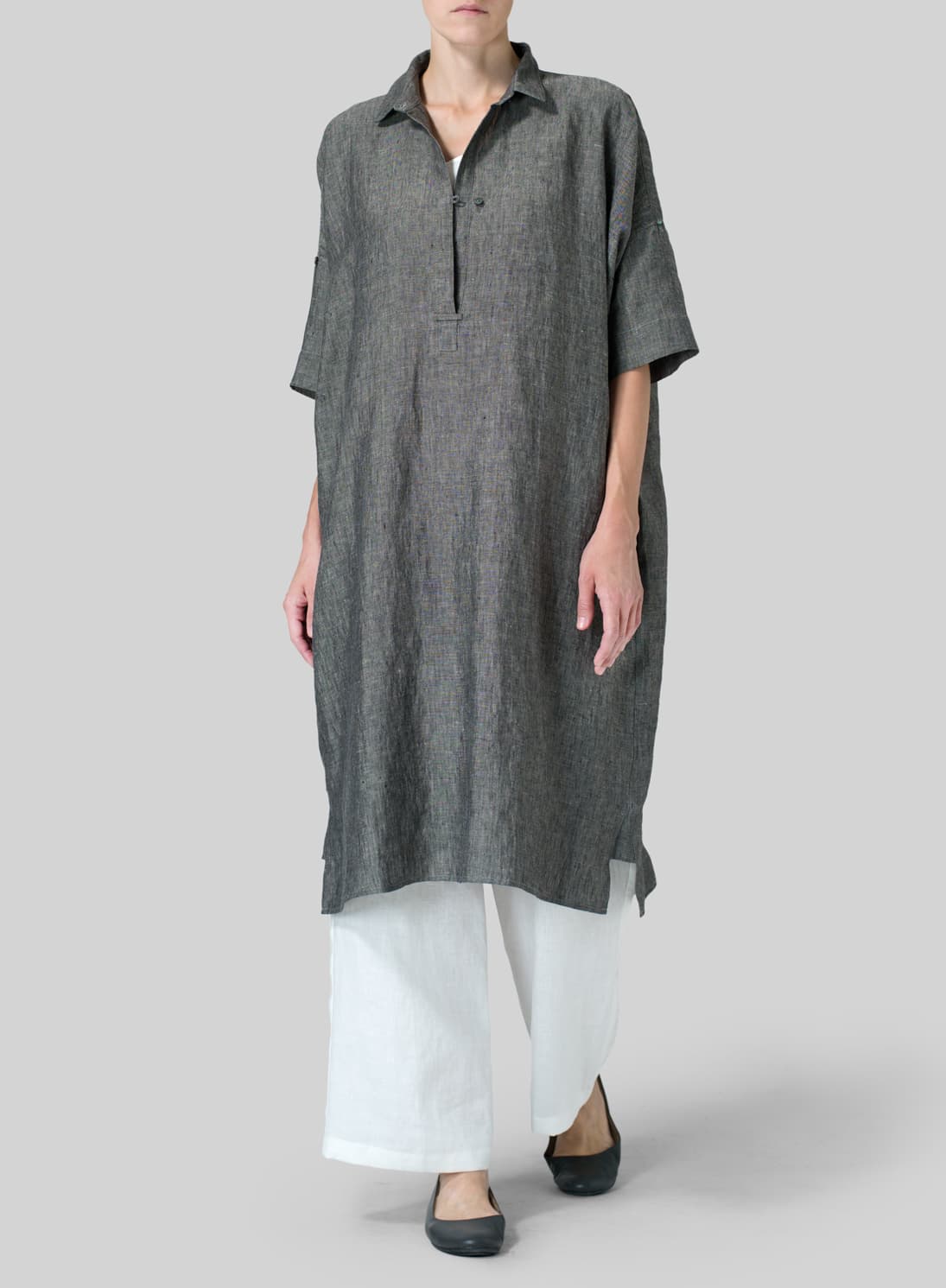 TWO TONE BLACK LINEN OVERSIZED MONK TUNIC