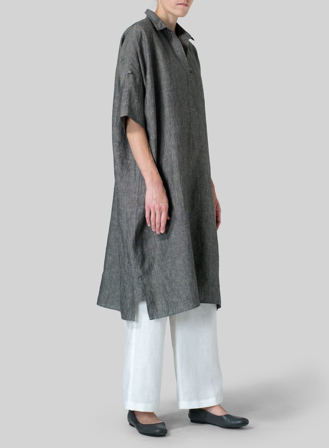 TWO TONE BLACK LINEN OVERSIZED MONK TUNIC