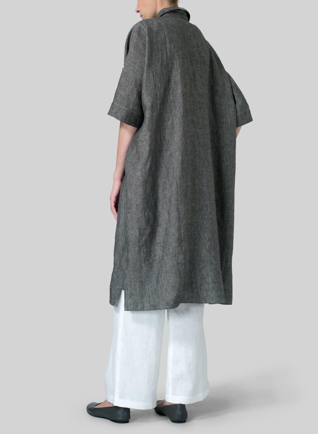 TWO TONE BLACK LINEN OVERSIZED MONK TUNIC