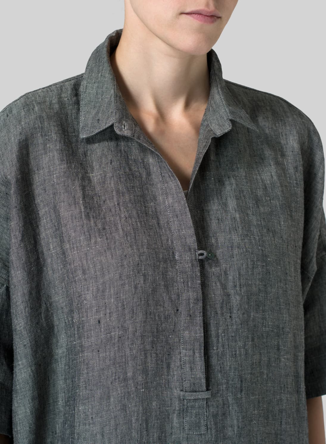 TWO TONE BLACK LINEN OVERSIZED MONK TUNIC