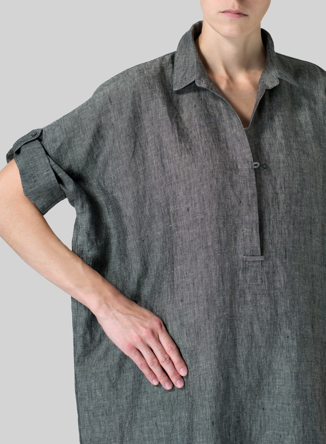 TWO TONE BLACK LINEN OVERSIZED MONK TUNIC