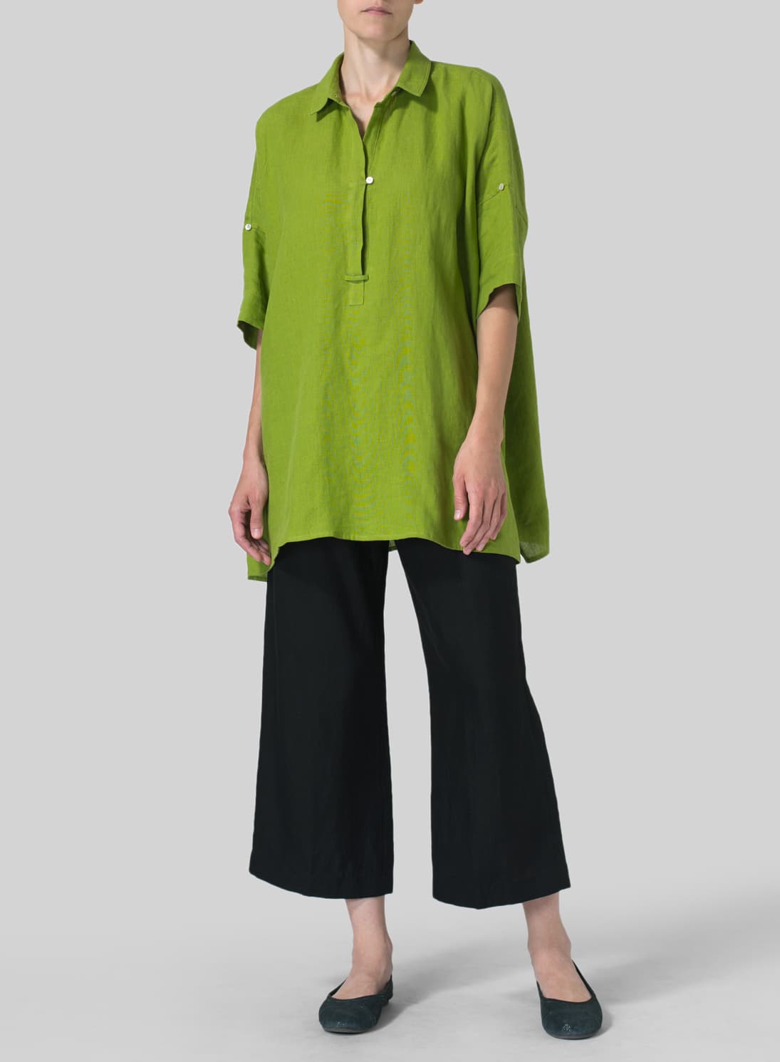 LEAF GREEN LINEN OVERSIZED TUNIC