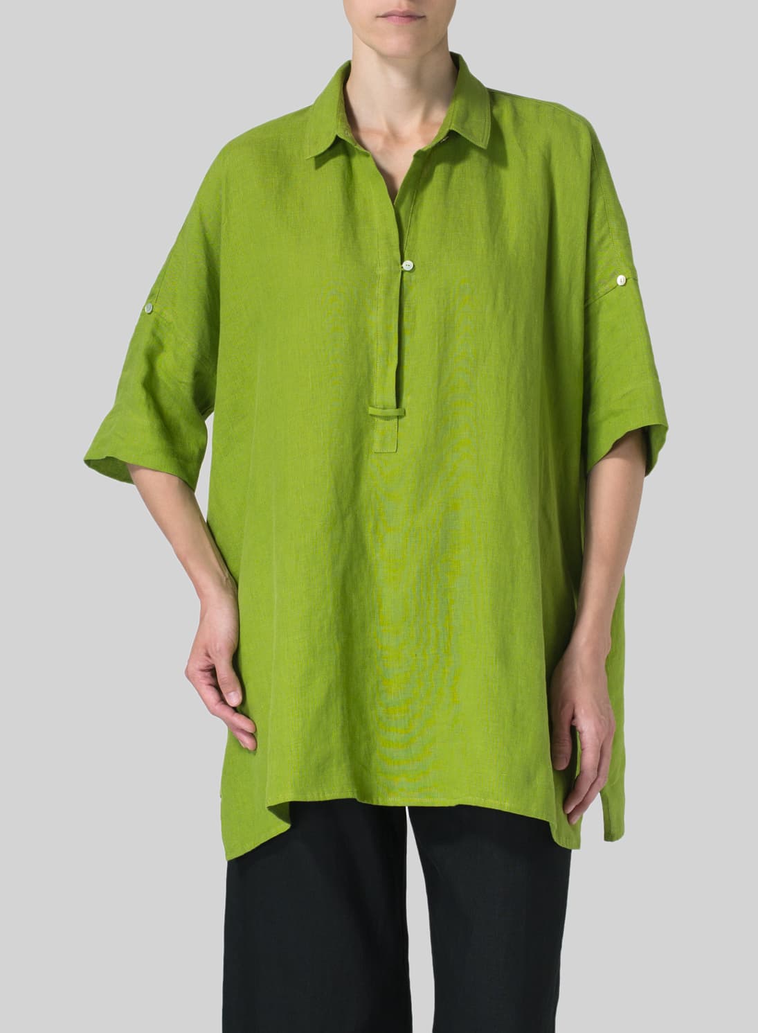 LEAF GREEN LINEN OVERSIZED TUNIC