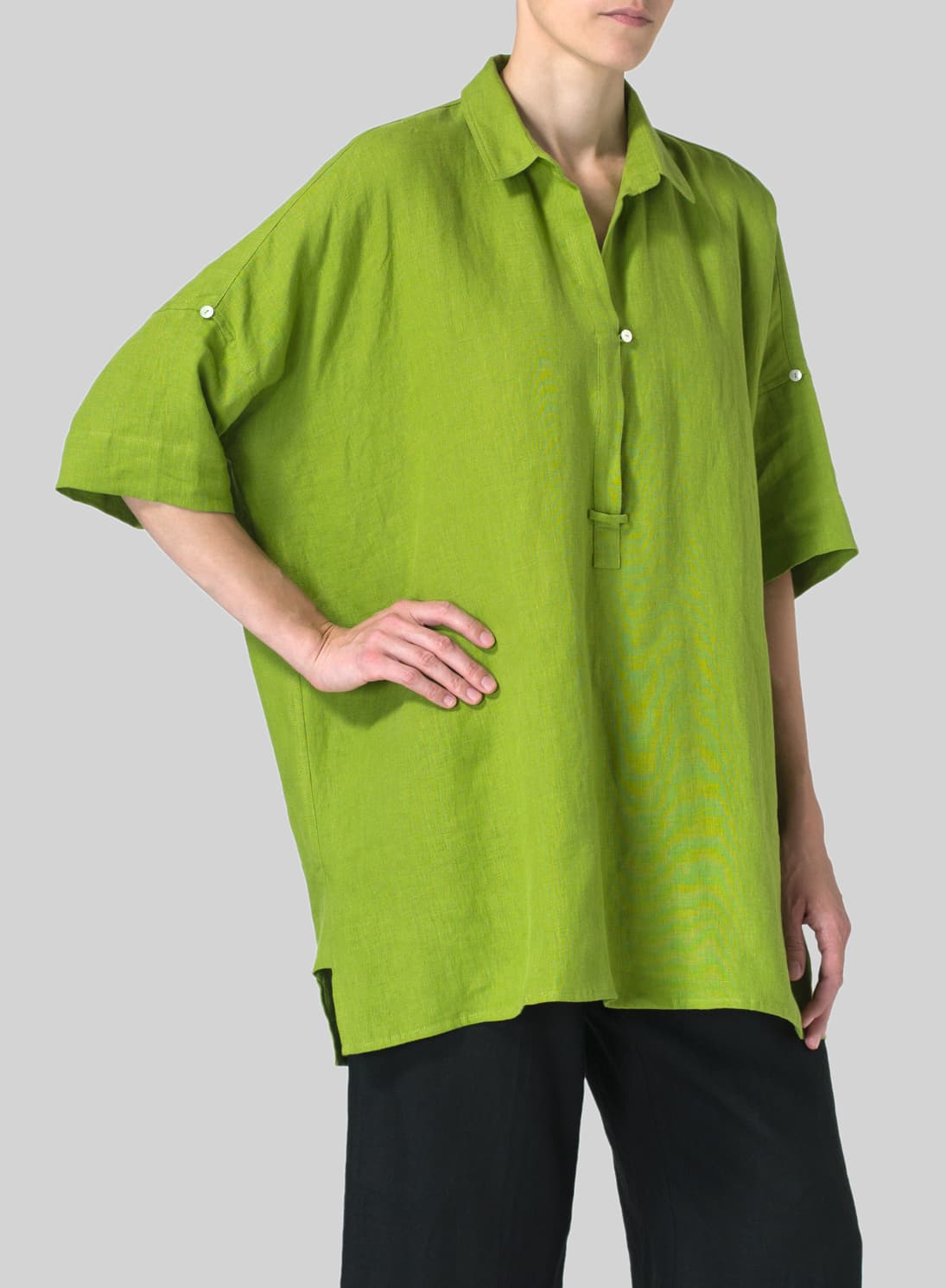 LEAF GREEN LINEN OVERSIZED TUNIC