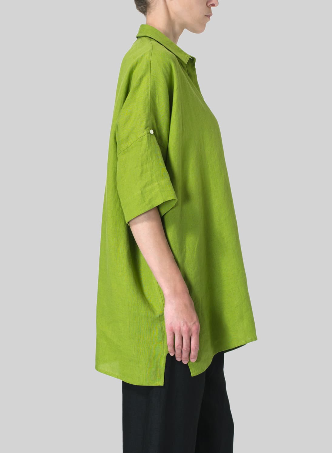 LEAF GREEN LINEN OVERSIZED TUNIC