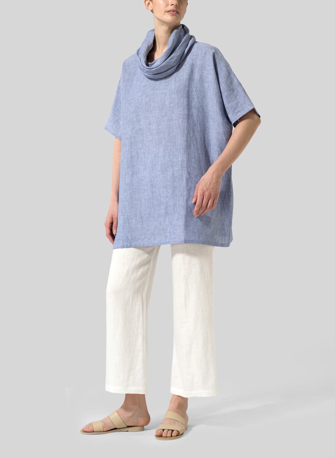 LIGHT DENIM LINEN TURTLENECK TUNIC