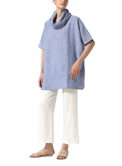 LIGHT DENIM LINEN TURTLENECK TUNIC