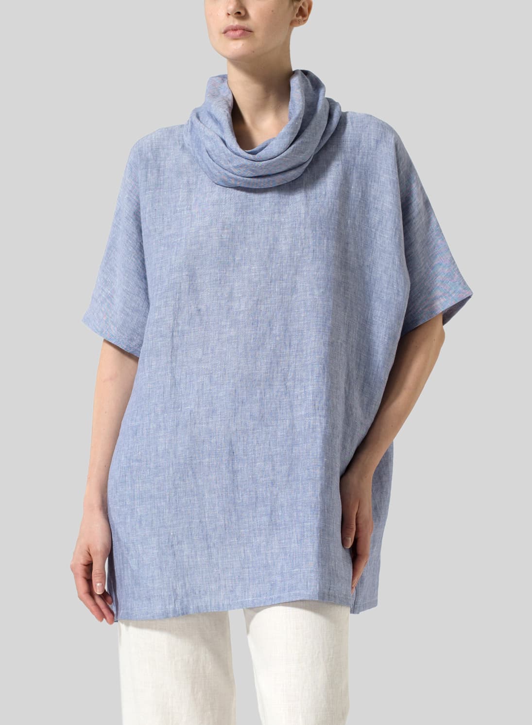 LIGHT DENIM LINEN TURTLENECK TUNIC