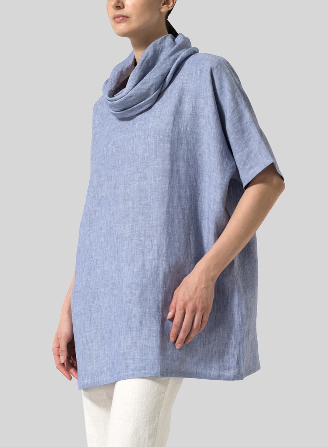 LIGHT DENIM LINEN TURTLENECK TUNIC
