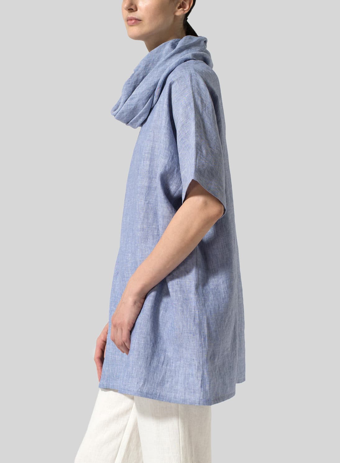 LIGHT DENIM LINEN TURTLENECK TUNIC