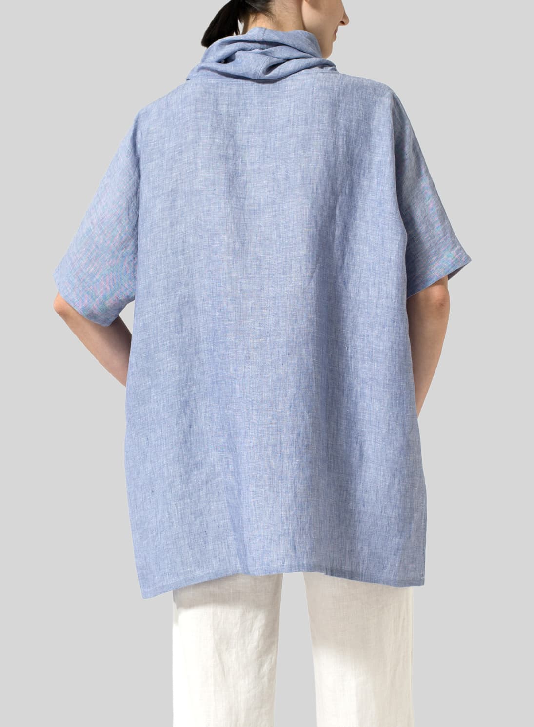 LIGHT DENIM LINEN TURTLENECK TUNIC