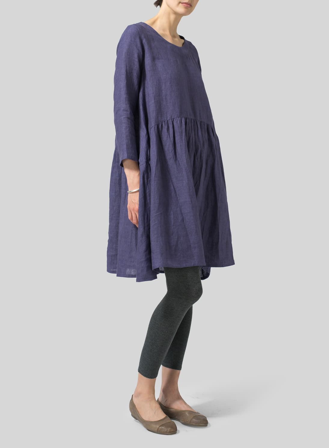 PURPLE LINEN A LINE LONG TOP