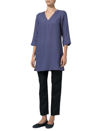 DARK SLATE PURPLE LINEN V NECKLINE PLEATED TUNICS