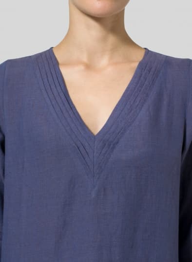 DARK SLATE PURPLE LINEN V NECKLINE PLEATED TUNICS