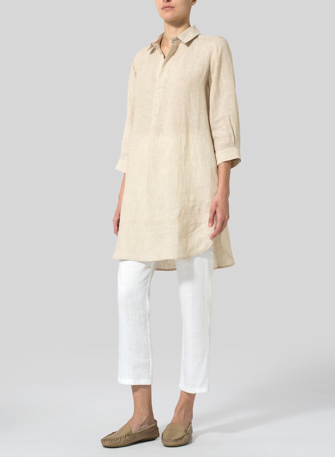 TWO TONE OAT LINEN CLASSIC SHIRT TUNIC