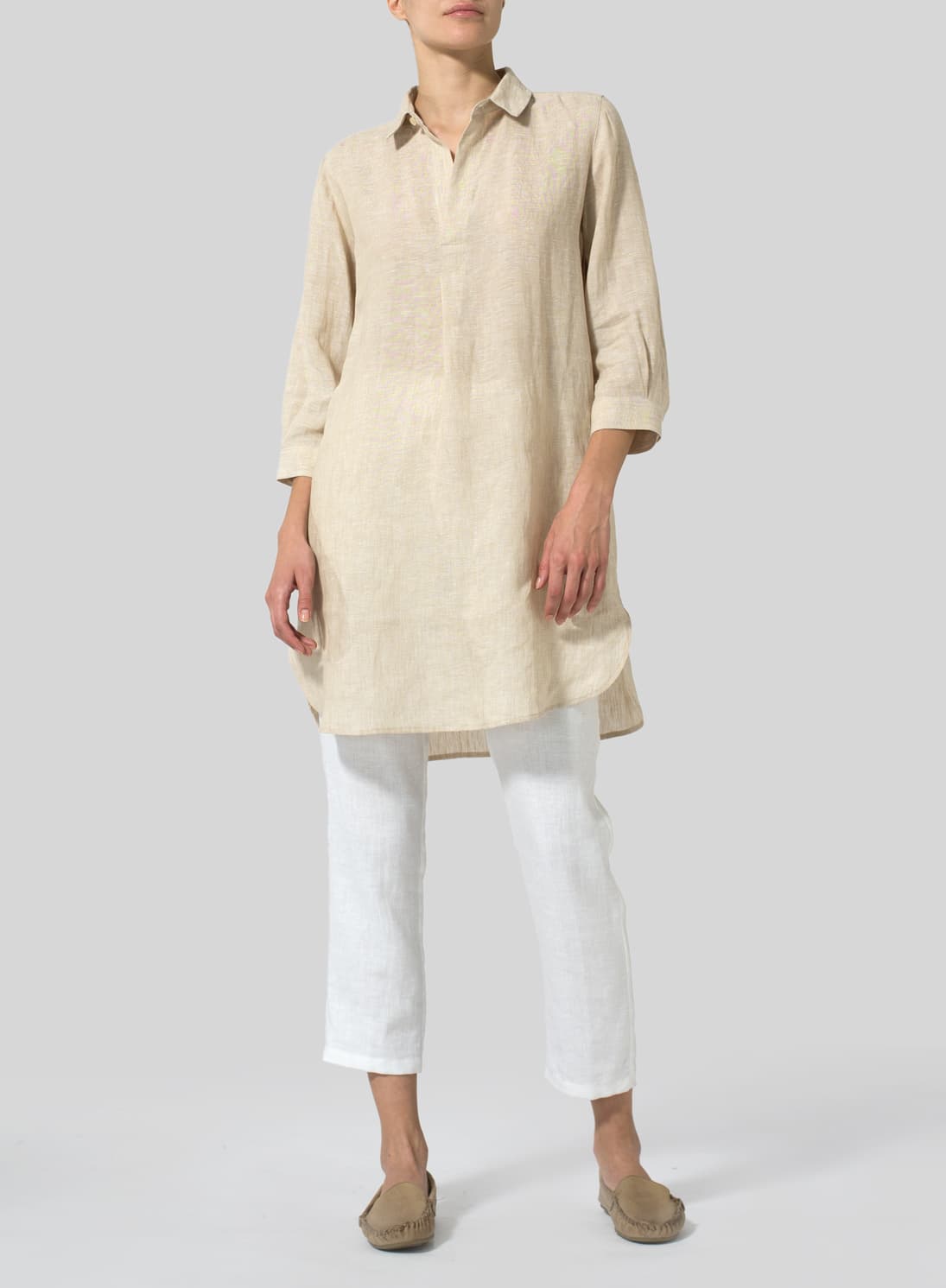 TWO TONE OAT LINEN CLASSIC SHIRT TUNIC
