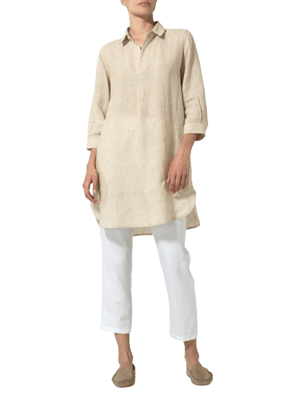TWO TONE OAT LINEN CLASSIC SHIRT TUNIC