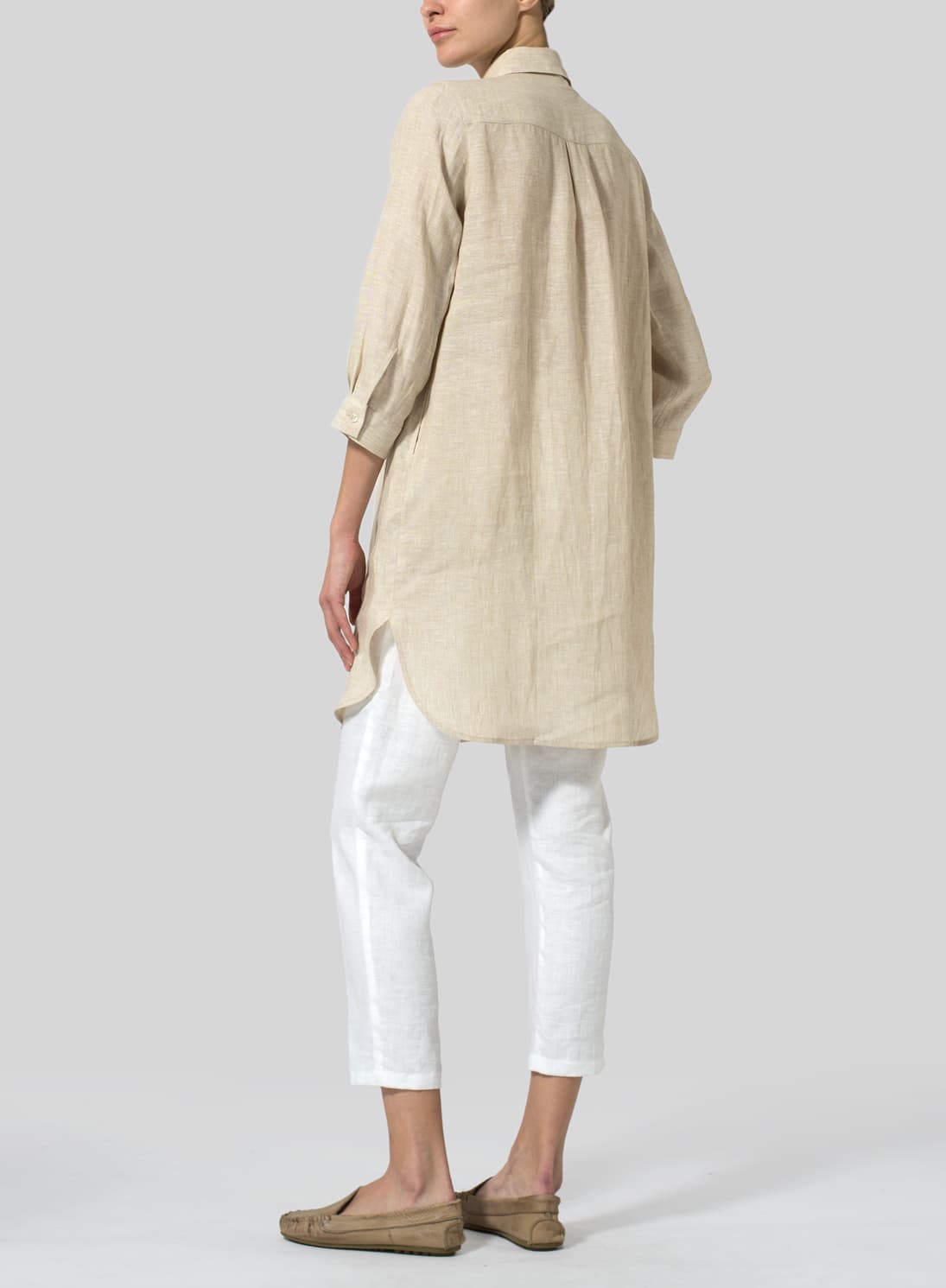 TWO TONE OAT LINEN CLASSIC SHIRT TUNIC