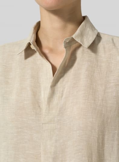 TWO TONE OAT LINEN CLASSIC SHIRT TUNIC