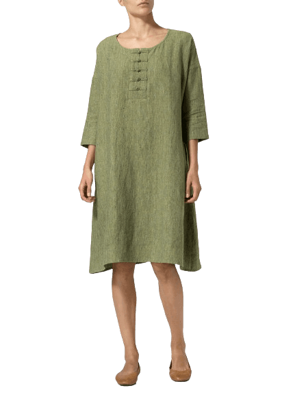 PALE OLIVE LINEN HANDMADE KNOT LONG TUNIC