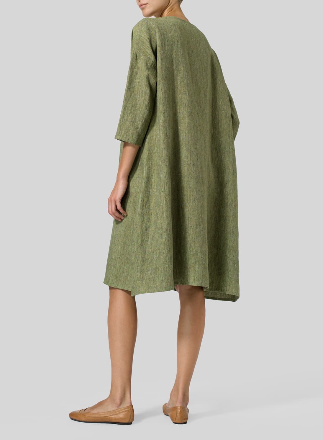 PALE OLIVE LINEN HANDMADE KNOT LONG TUNIC