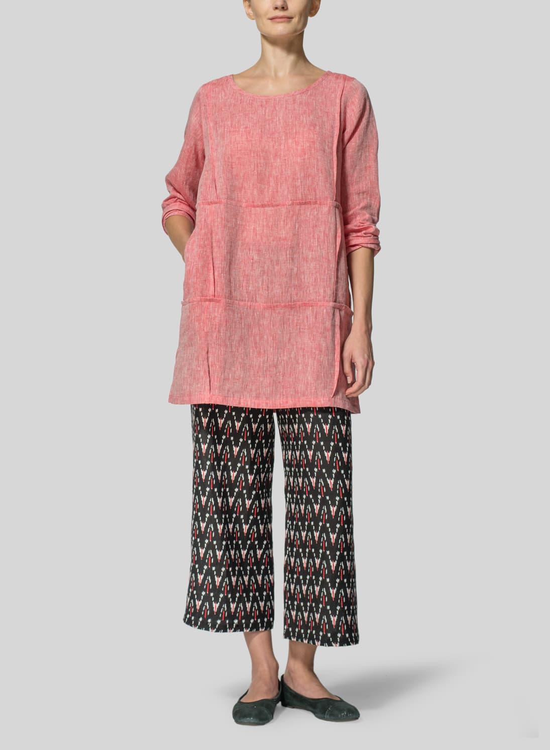 TWO TONE RED LINEN DOLL TUNIC