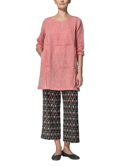 TWO TONE RED LINEN DOLL TUNIC