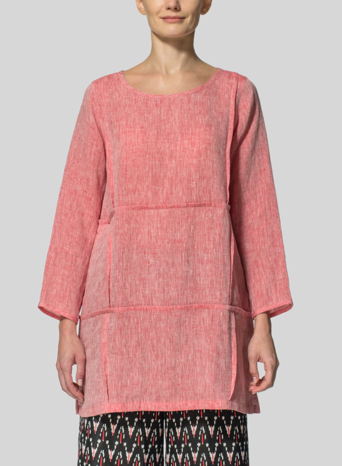 TWO TONE RED LINEN DOLL TUNIC