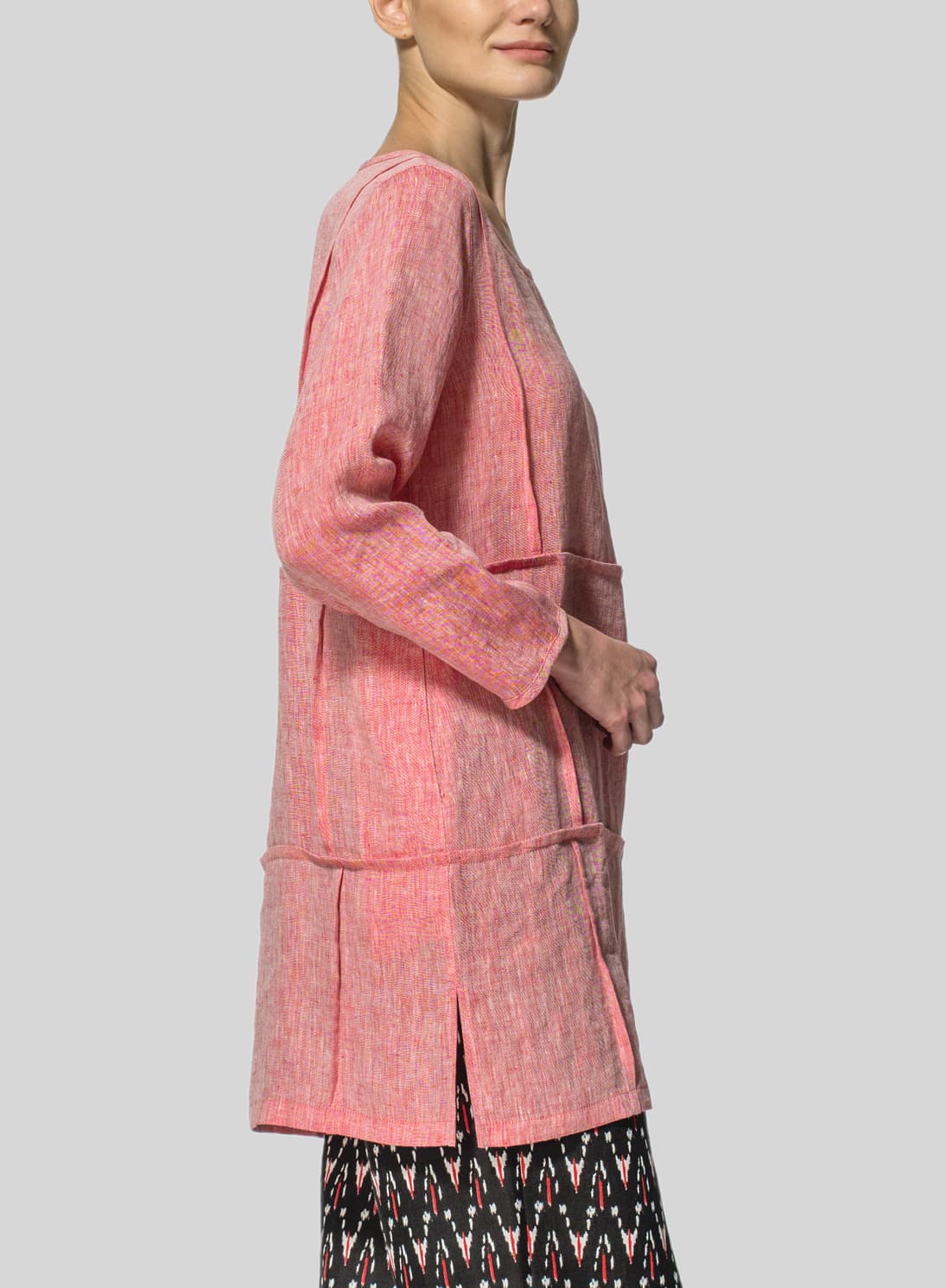TWO TONE RED LINEN DOLL TUNIC