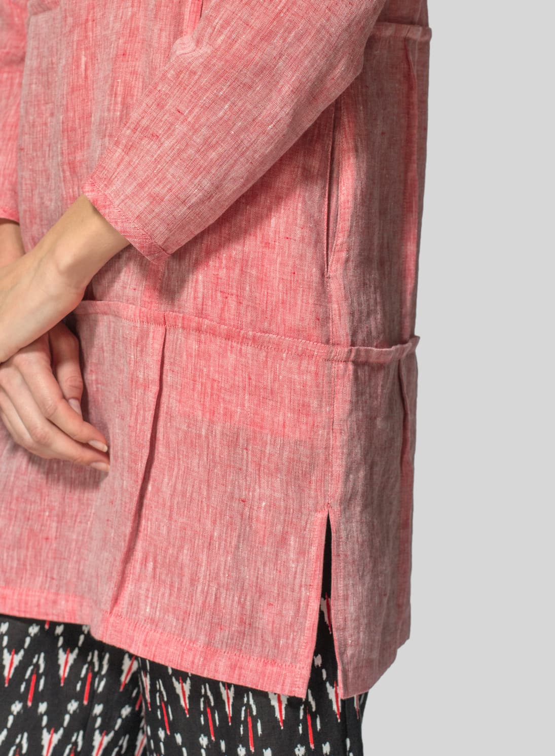 TWO TONE RED LINEN DOLL TUNIC