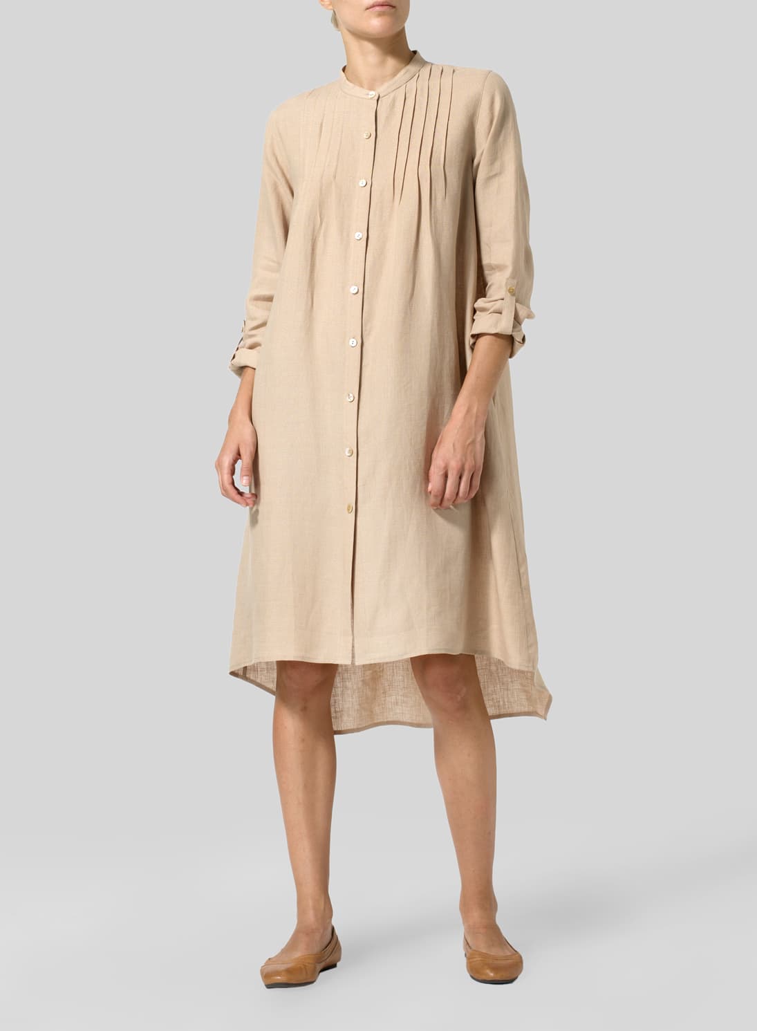 BURLYWOOD LINEN A LINE LONG SLEEVE TUNIC