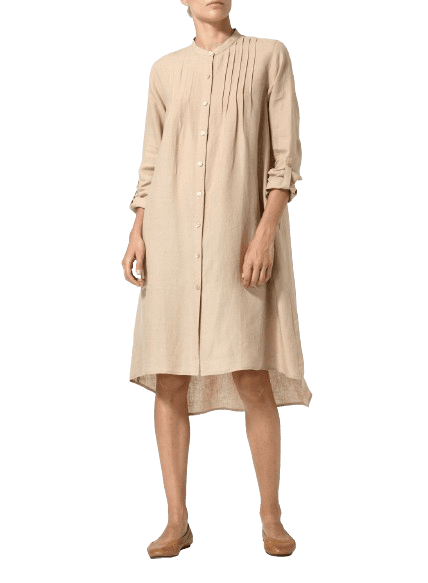 BURLYWOOD LINEN A LINE LONG SLEEVE TUNIC