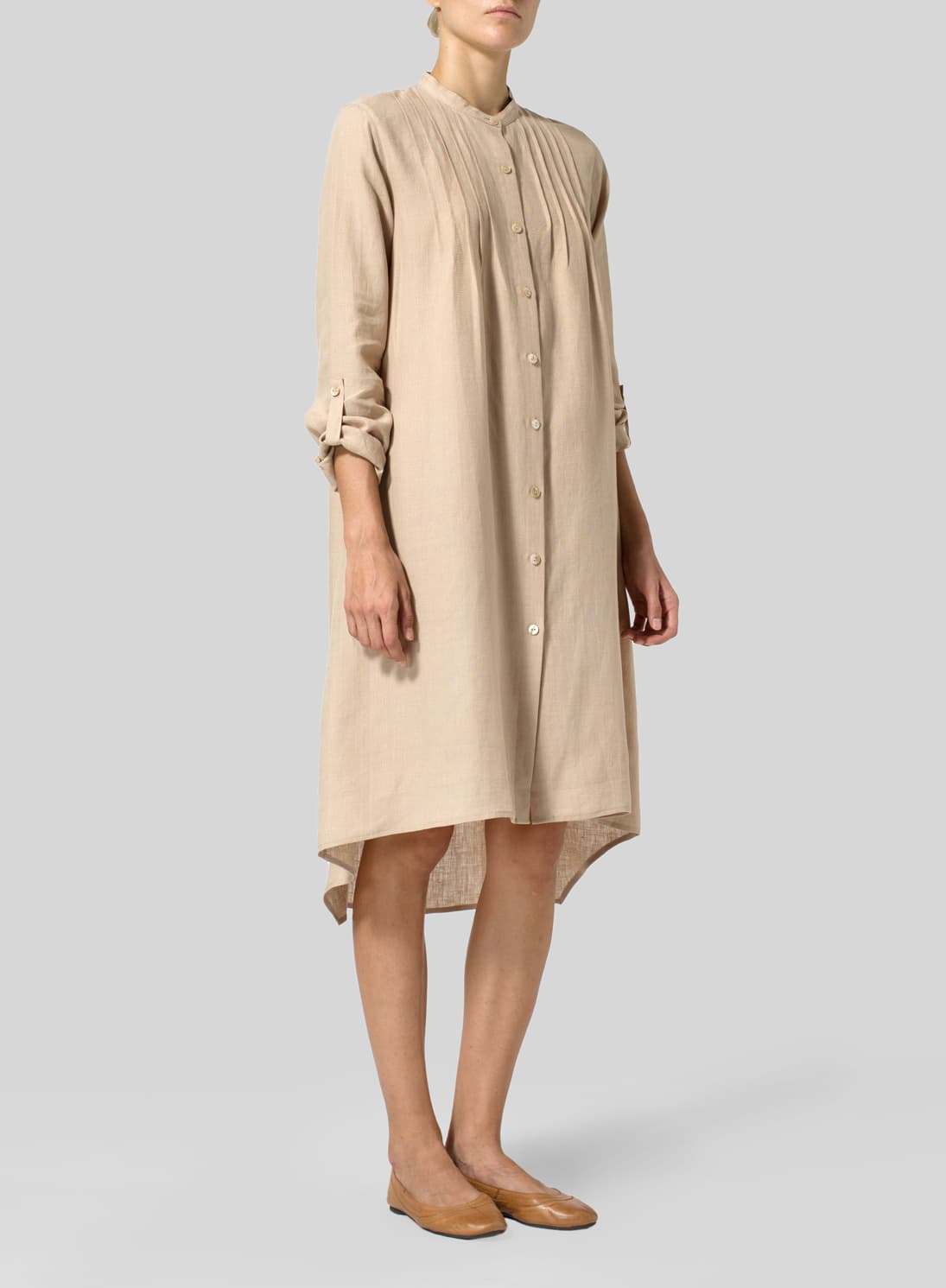 BURLYWOOD LINEN A LINE LONG SLEEVE TUNIC