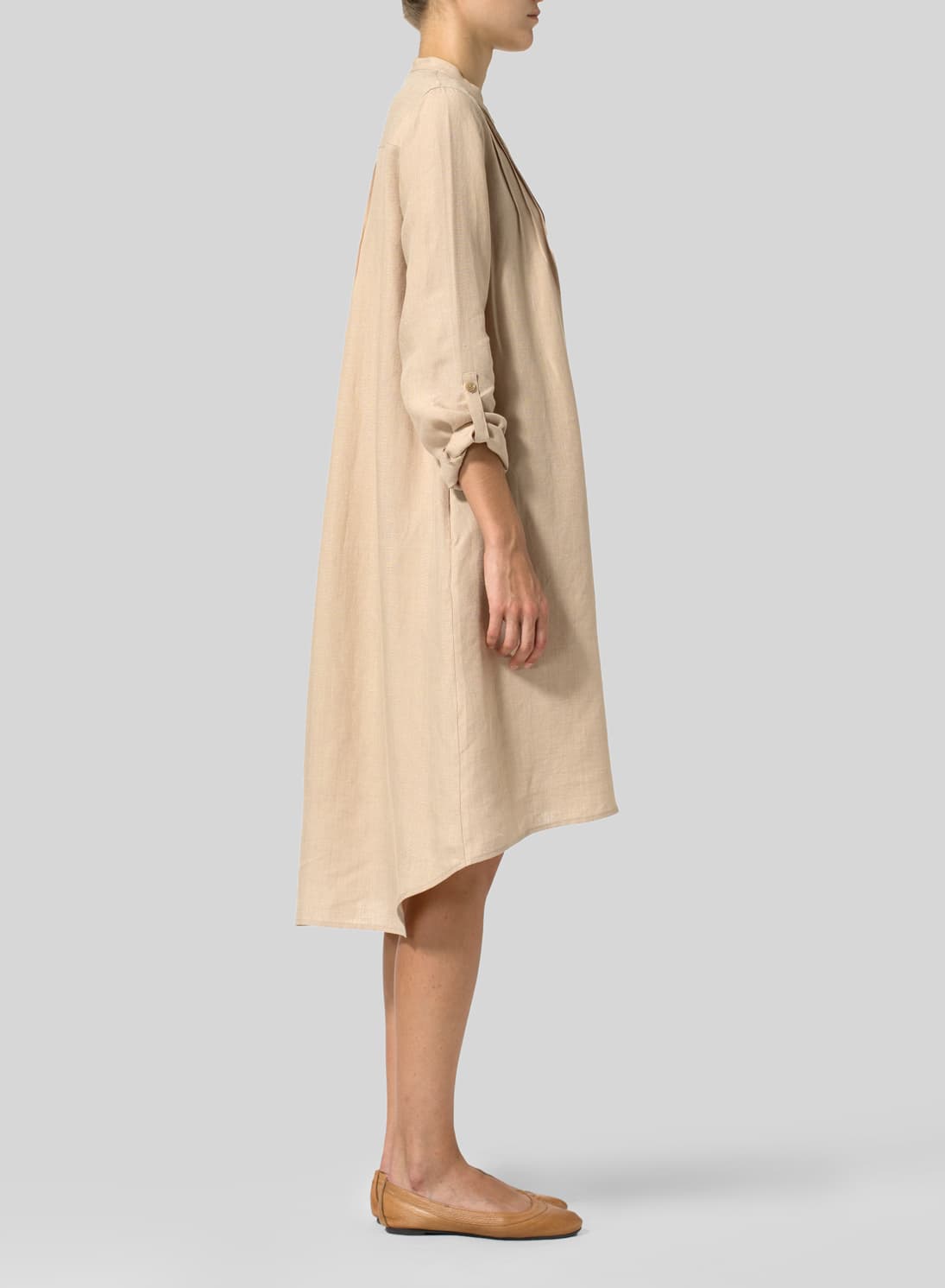 BURLYWOOD LINEN A LINE LONG SLEEVE TUNIC
