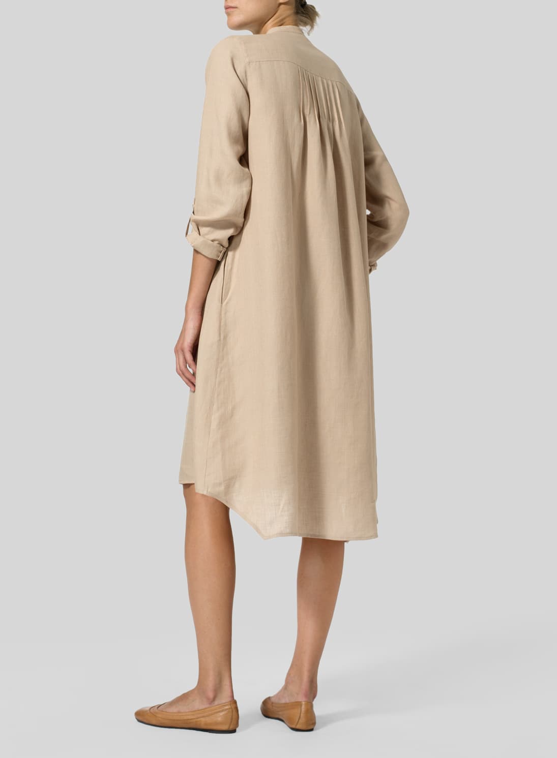BURLYWOOD LINEN A LINE LONG SLEEVE TUNIC