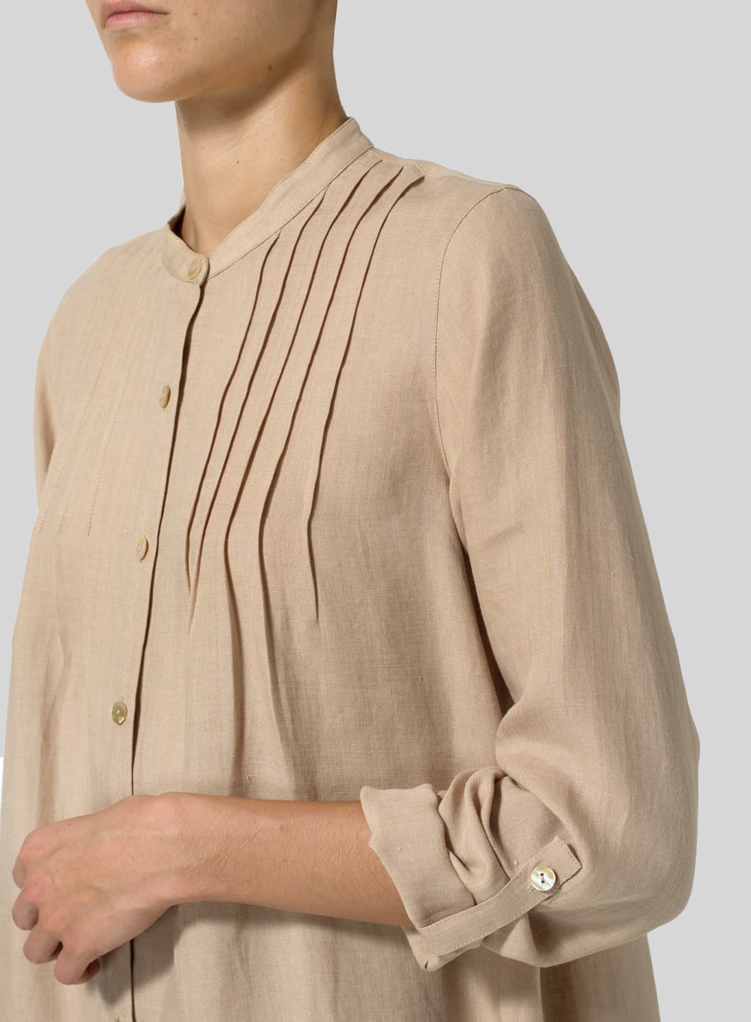 BURLYWOOD LINEN A LINE LONG SLEEVE TUNIC