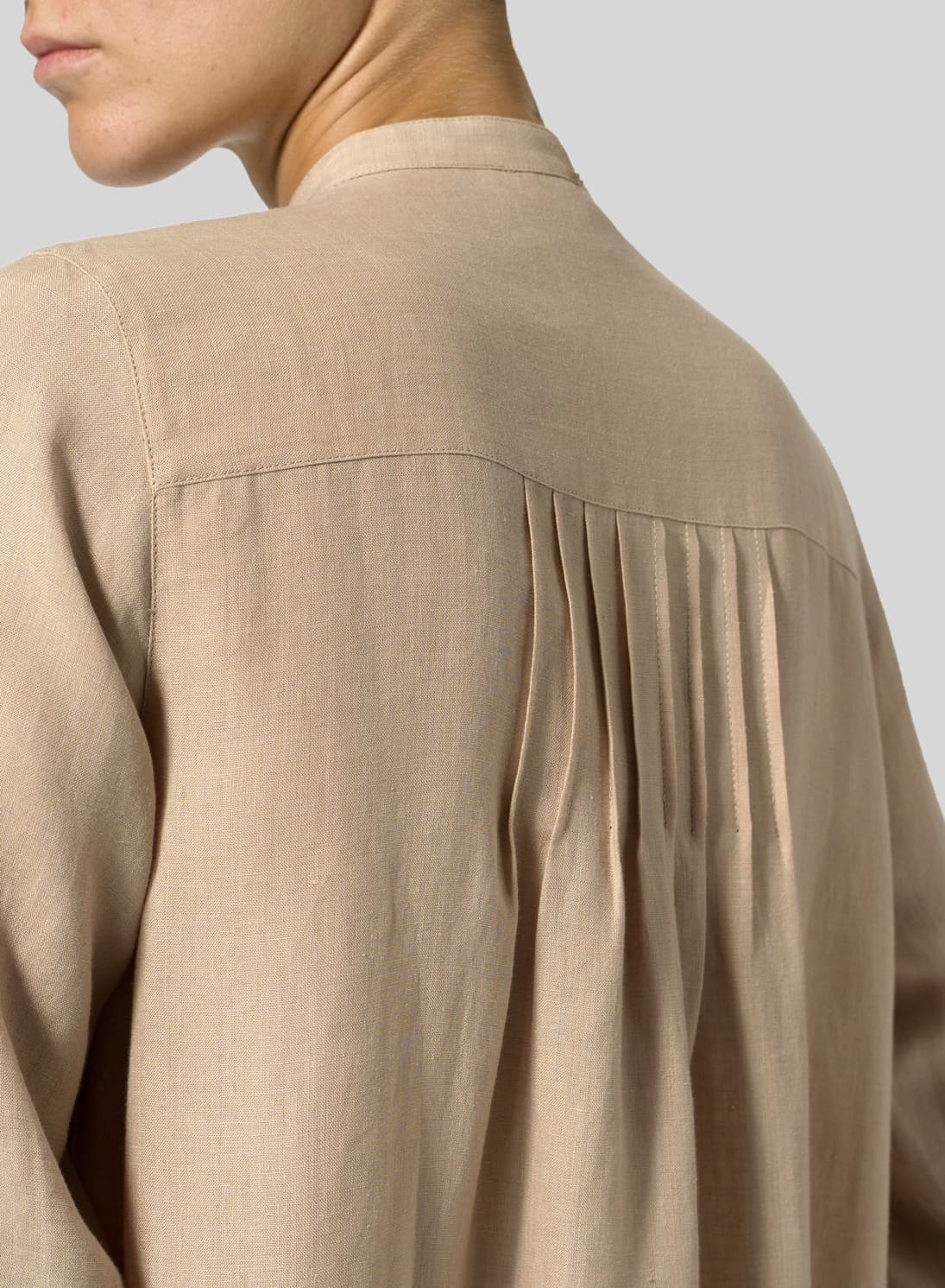 BURLYWOOD LINEN A LINE LONG SLEEVE TUNIC